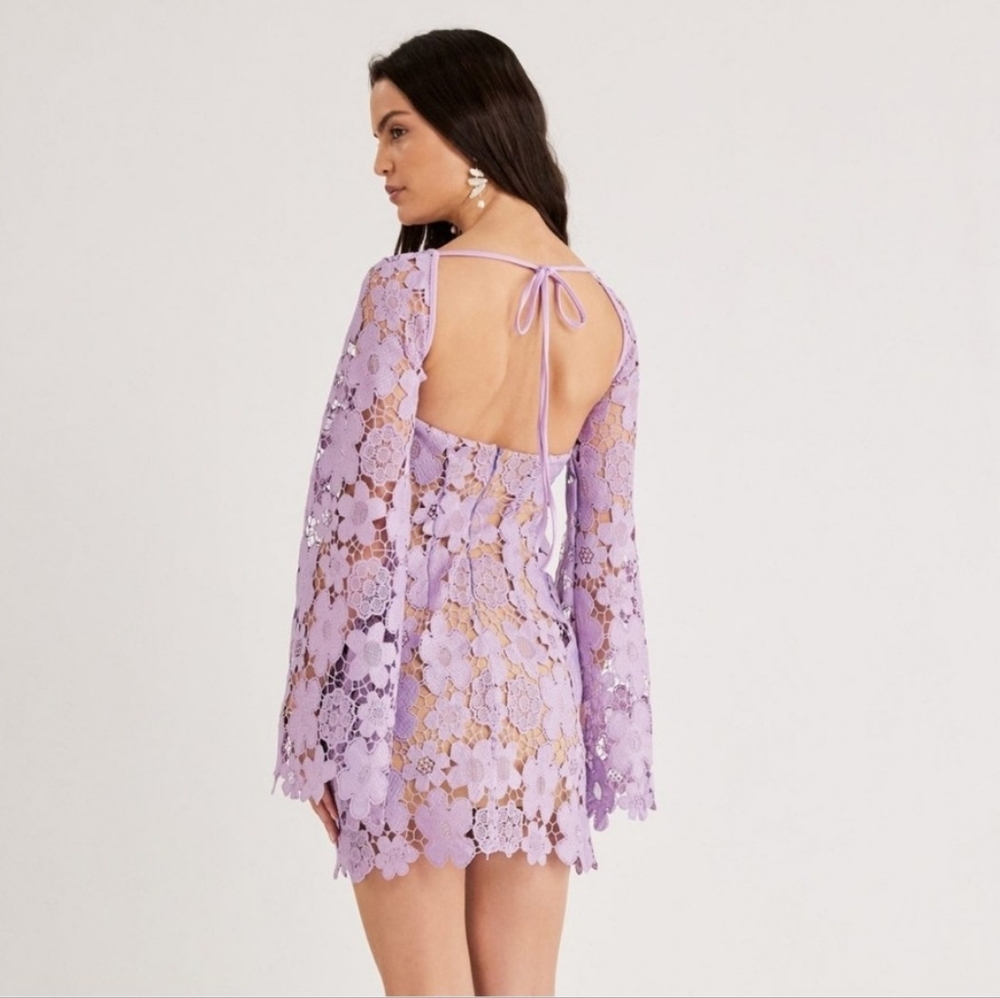 NWT Free People x RUMER Remi Mini Dress Floral Lace Crochet Lilac XS - Picture 4 of 15
